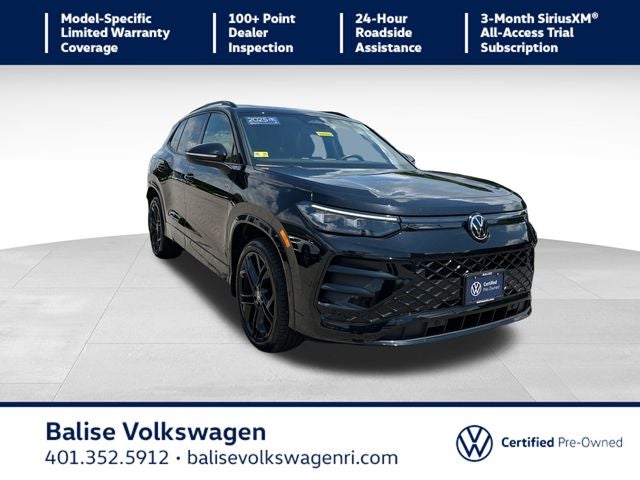 2025 Volkswagen Tiguan 2.0T SE R-Line Black in Deep Black Pearl — front three-quarter view