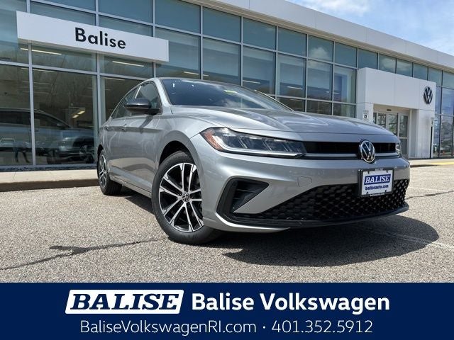 2026 Volkswagen Jetta 1.5T Sport in Pyrite Silver Metallic — front three-quarter view