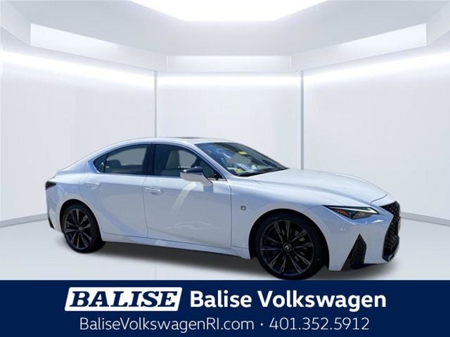 2021 Lexus IS 350 F SPORT in Ultra White — front three-quarter view